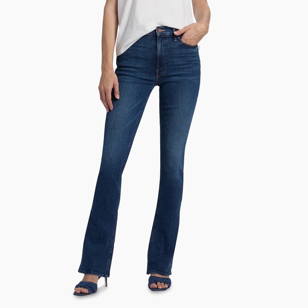MOTHER High Waisted Runaway Stretch Flare Jeans in Start Your Engines Size28 NWT